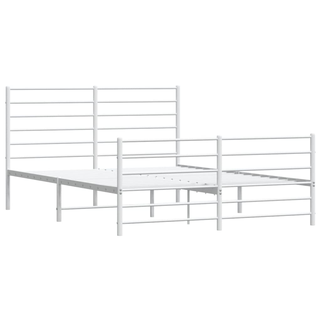 Metal Bed Frame without Mattress with Footboard White 135x190 cm Double