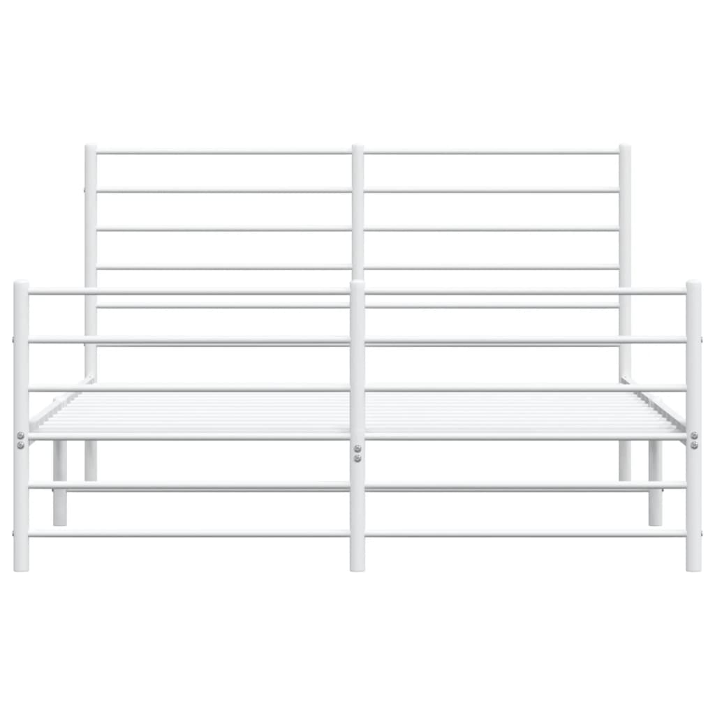 Metal Bed Frame without Mattress with Footboard White 135x190 cm Double