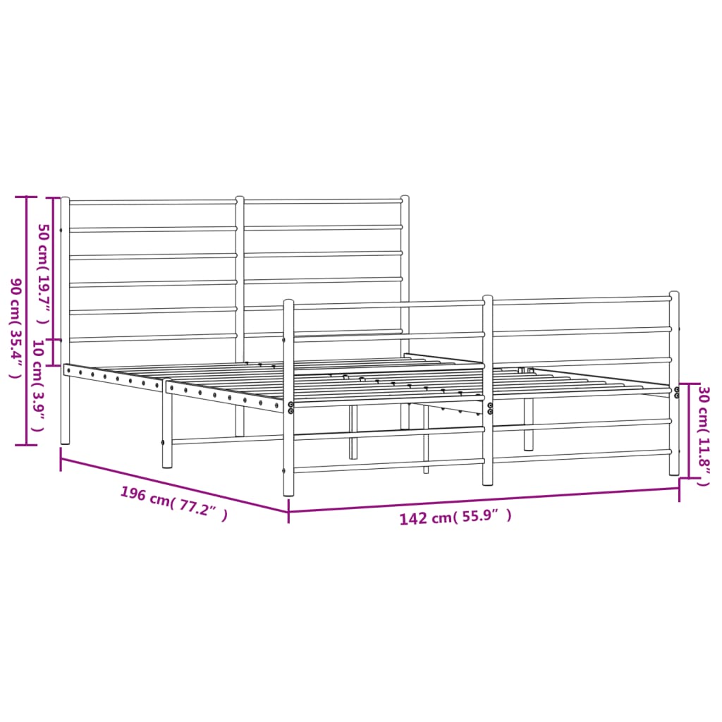 Metal Bed Frame without Mattress with Footboard White 135x190 cm Double