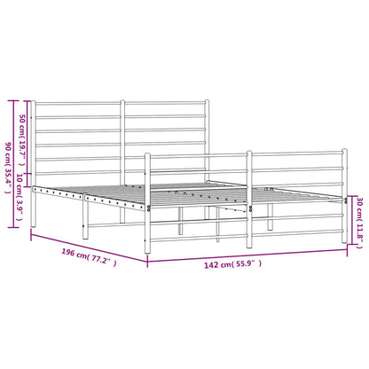 Metal Bed Frame without Mattress with Footboard White 135x190 cm Double