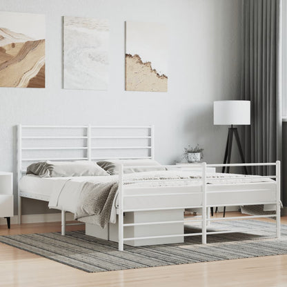 Metal Bed Frame without Mattress with Footboard White 135x190 cm Double