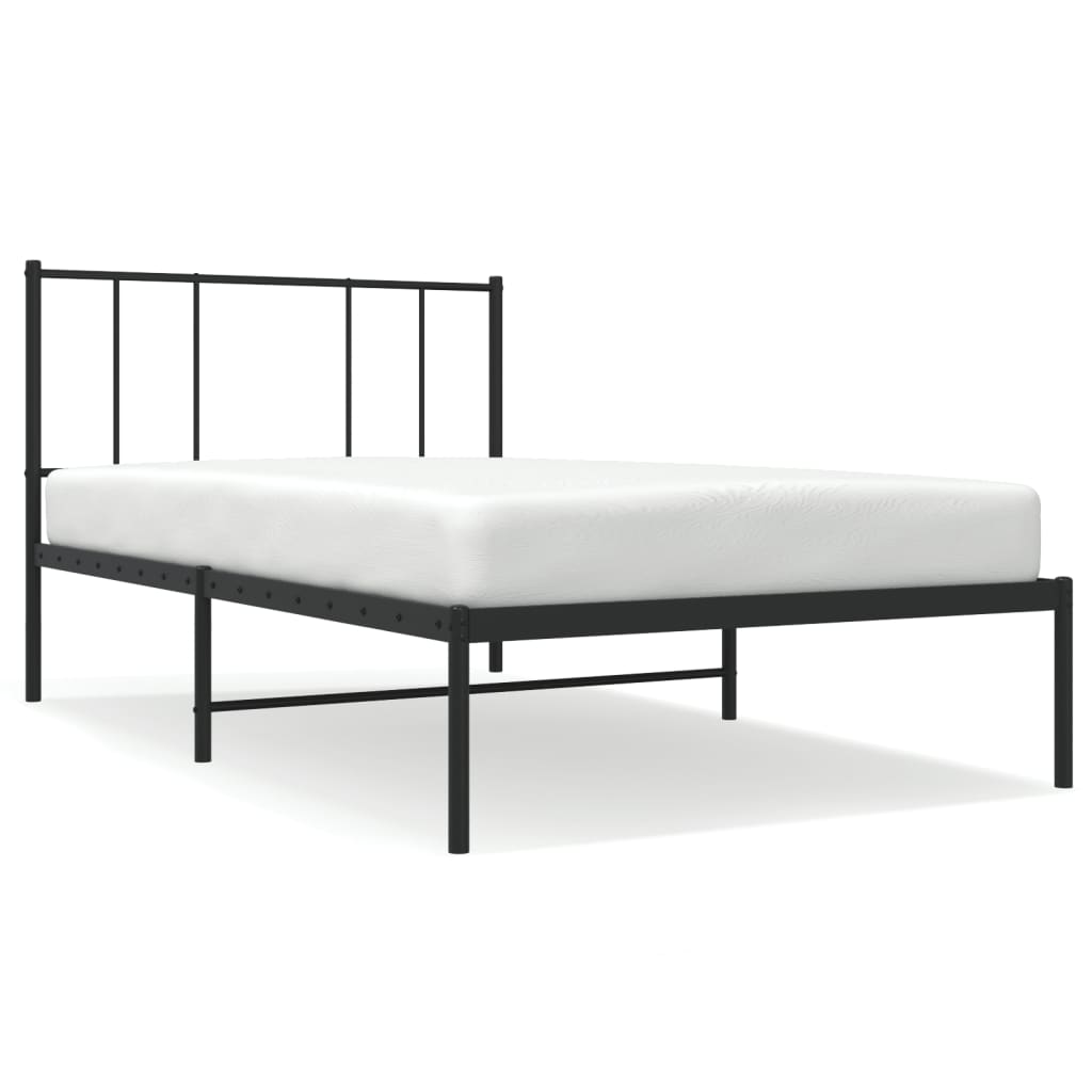 Metal Bed Frame without Mattress with Headboard Black 75x190 cm Small Single