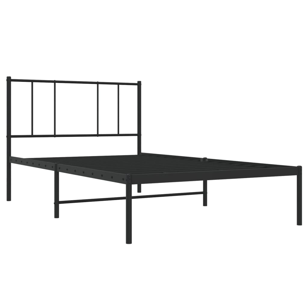 Metal Bed Frame without Mattress with Headboard Black 75x190 cm Small Single