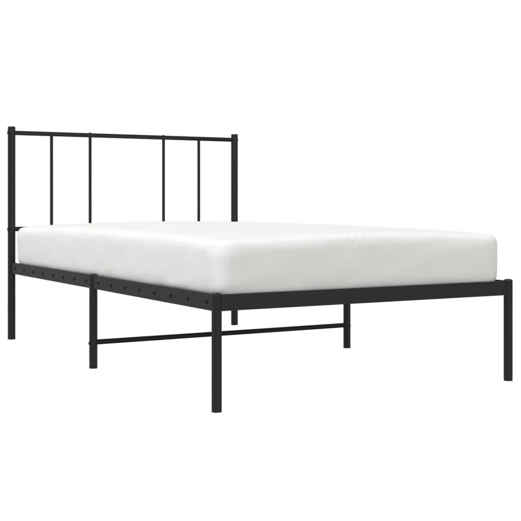 Metal Bed Frame without Mattress with Headboard Black 75x190 cm Small Single