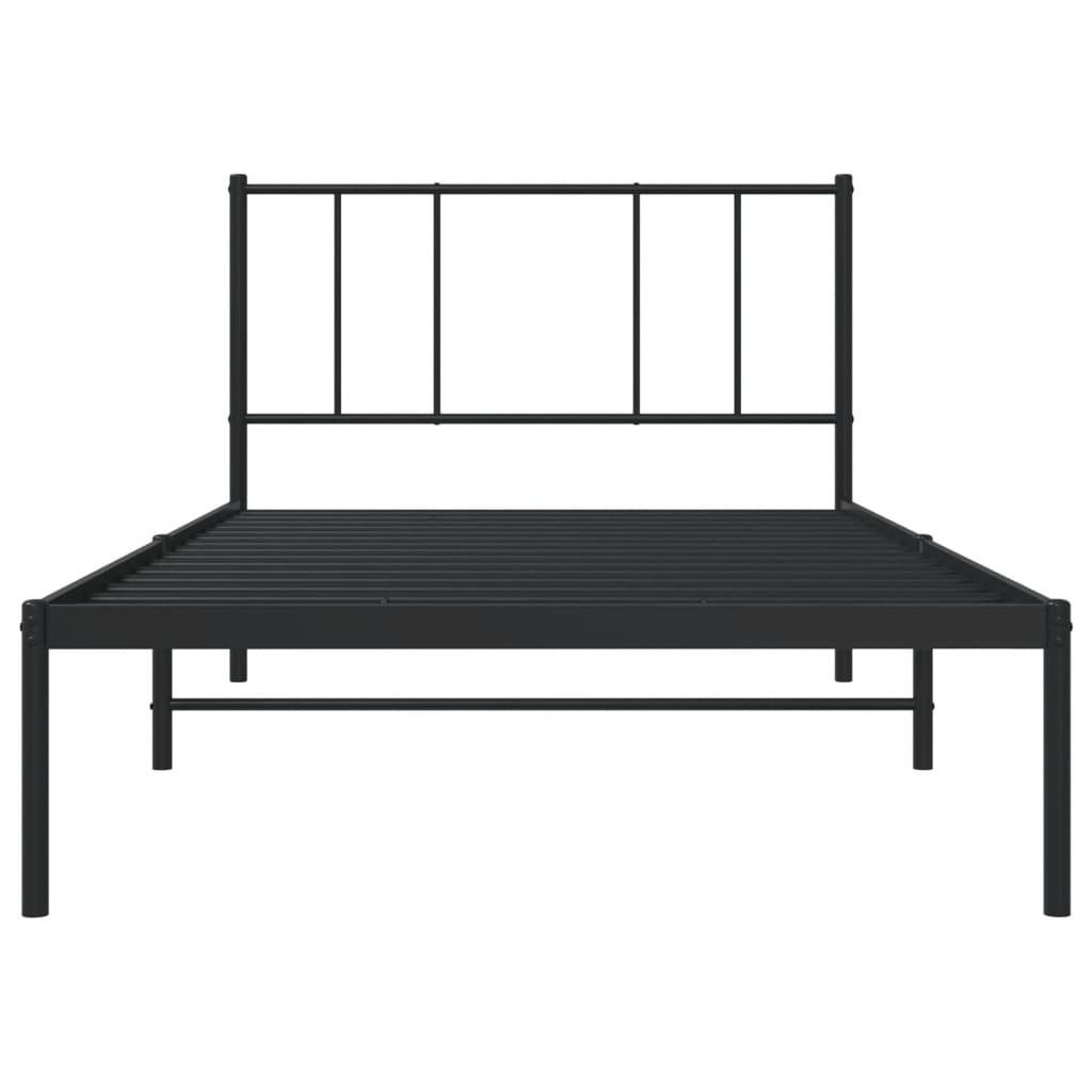 Metal Bed Frame without Mattress with Headboard Black 75x190 cm Small Single