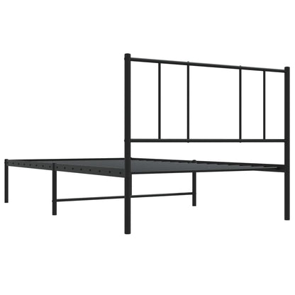 Metal Bed Frame without Mattress with Headboard Black 75x190 cm Small Single