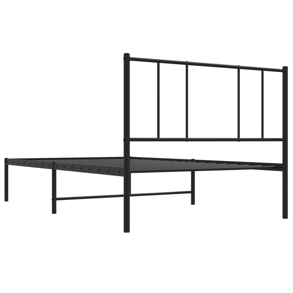 Metal Bed Frame without Mattress with Headboard Black 100x190 cm