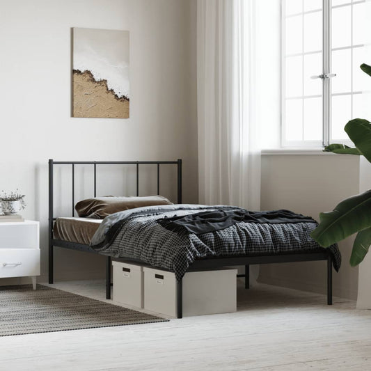 Metal Bed Frame without Mattress with Headboard Black 100x190 cm