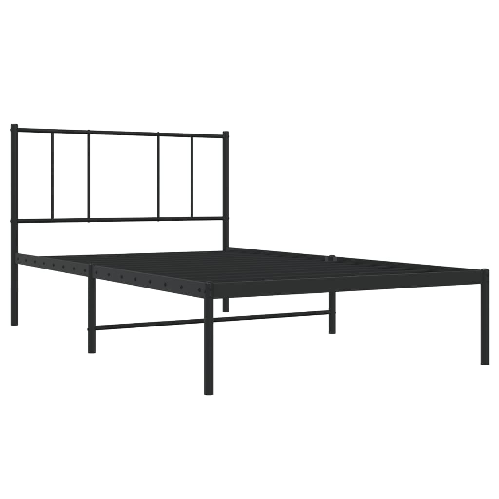 Metal Bed Frame with Headboard Black 100x200 cm