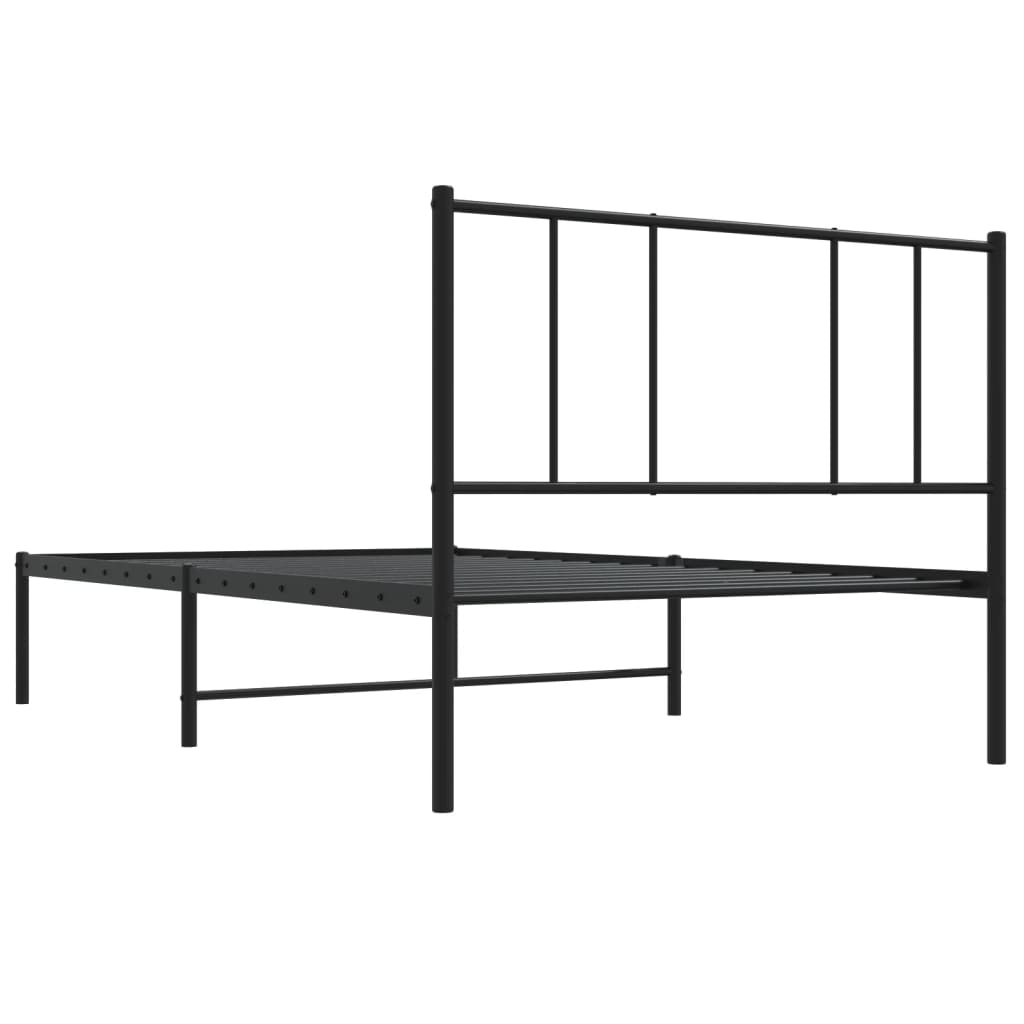 Metal Bed Frame with Headboard Black 100x200 cm