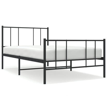 Metal Bed Frame with Headboard and Footboard Black 90x200 cm