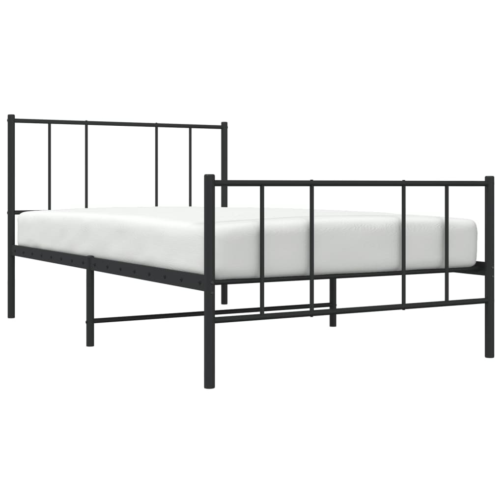 Metal Bed Frame with Headboard and Footboard Black 90x200 cm