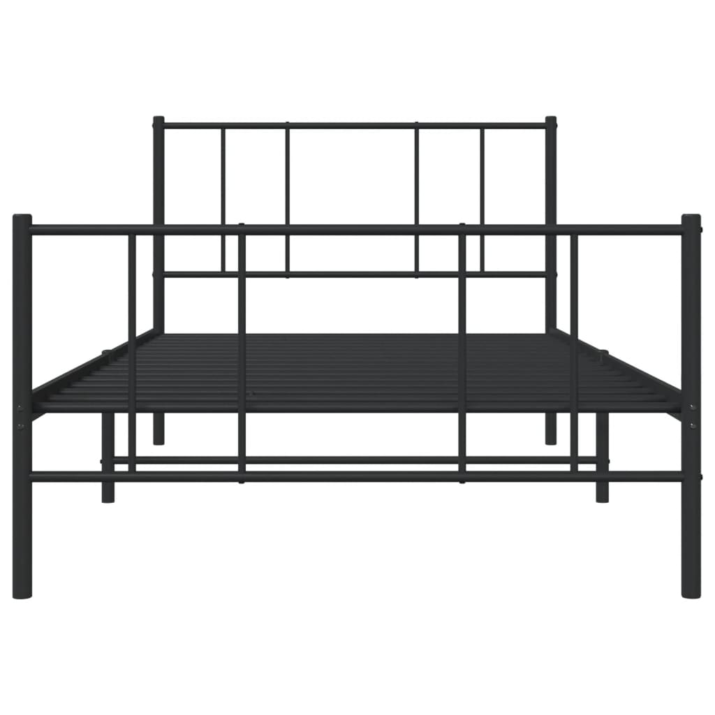 Metal Bed Frame with Headboard and Footboard Black 90x200 cm