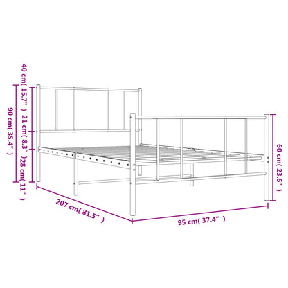 Metal Bed Frame with Headboard and Footboard Black 90x200 cm