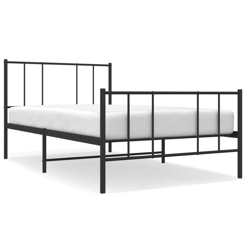 Metal Bed Frame without Mattress with Footboard Black 107x203 cm