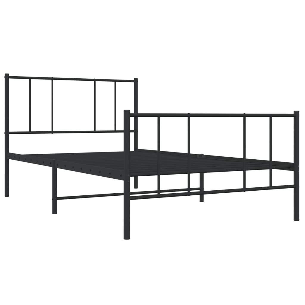 Metal Bed Frame without Mattress with Footboard Black 107x203 cm