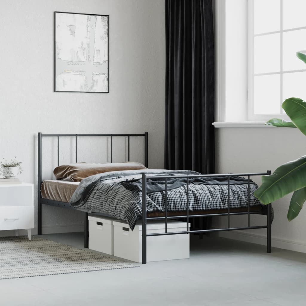 Metal Bed Frame without Mattress with Footboard Black 107x203 cm