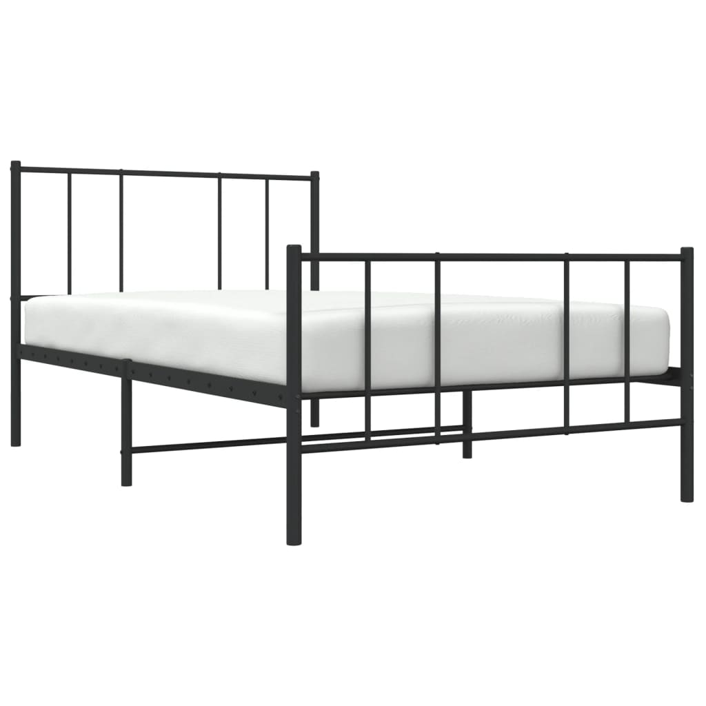 Metal Bed Frame without Mattress with Footboard Black 107x203 cm