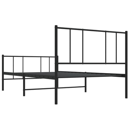 Metal Bed Frame without Mattress with Footboard Black 107x203 cm