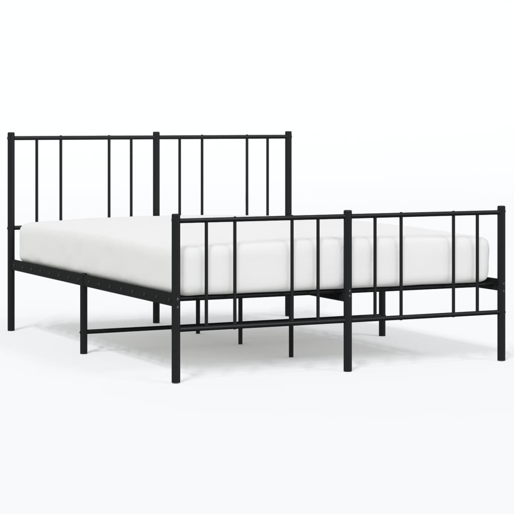 Metal Bed Frame with Headboard and Footboard Black 160x200 cm