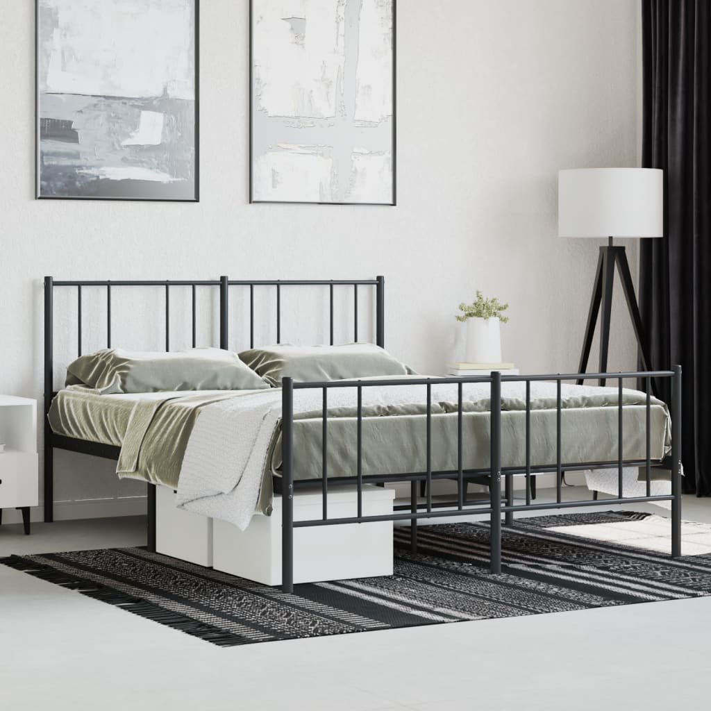 Metal Bed Frame with Headboard and Footboard Black 160x200 cm