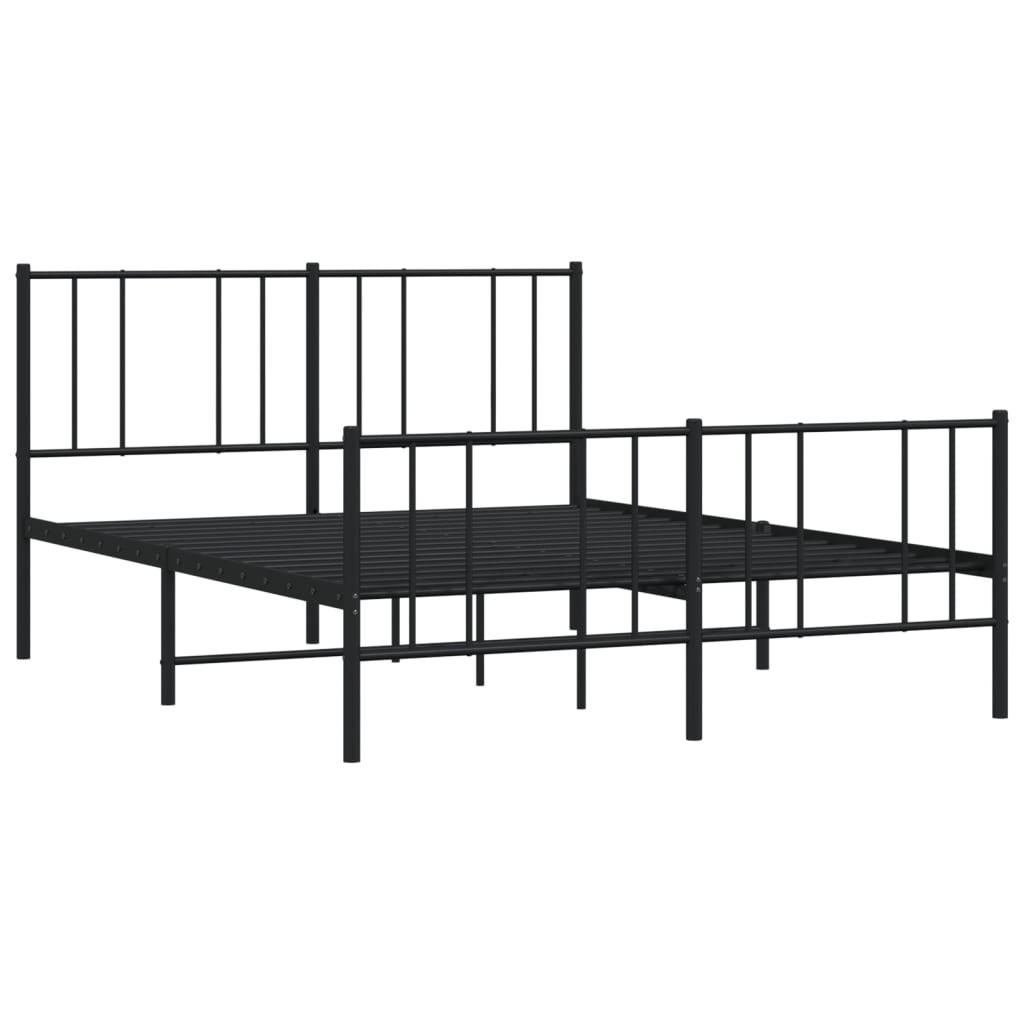 Metal Bed Frame with Headboard and Footboard Black 160x200 cm