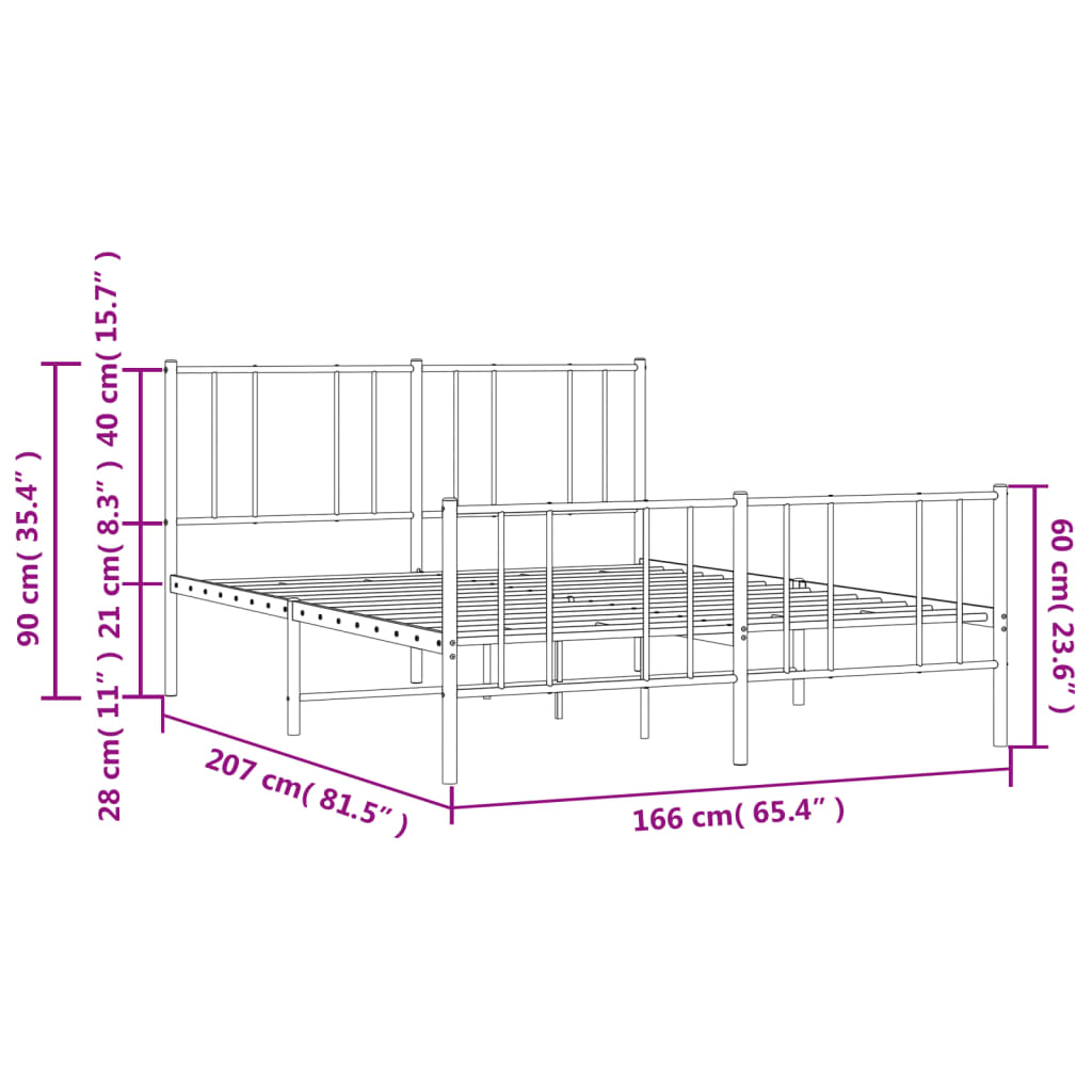 Metal Bed Frame with Headboard and Footboard Black 160x200 cm