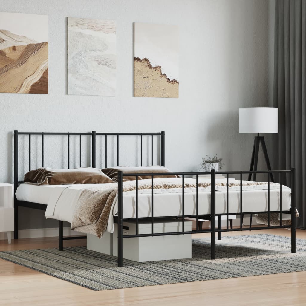 Metal Bed Frame with Headboard and Footboard Black 160x200 cm