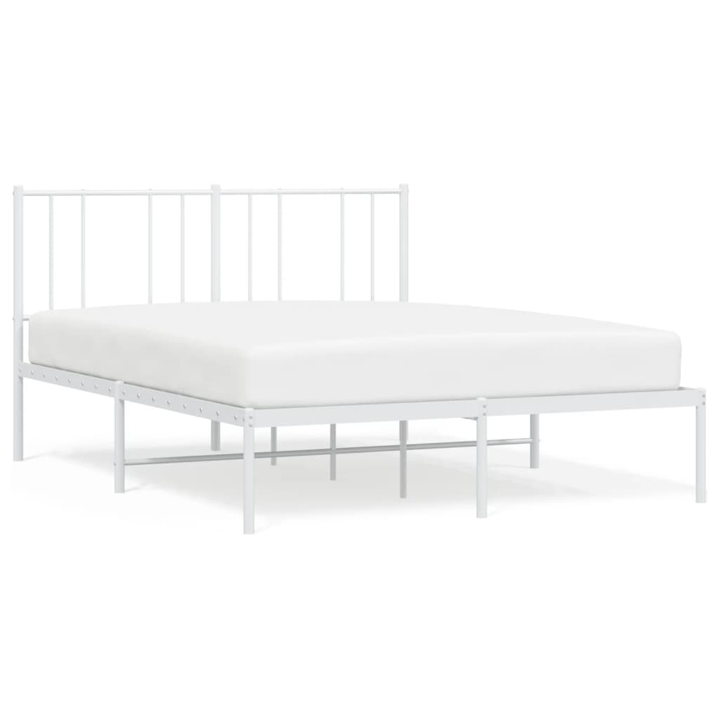 Metal Bed Frame with Headboard White 135x190 cm Double