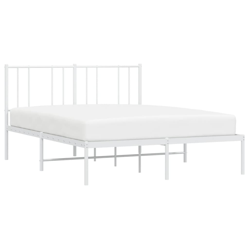 Metal Bed Frame with Headboard White 135x190 cm Double