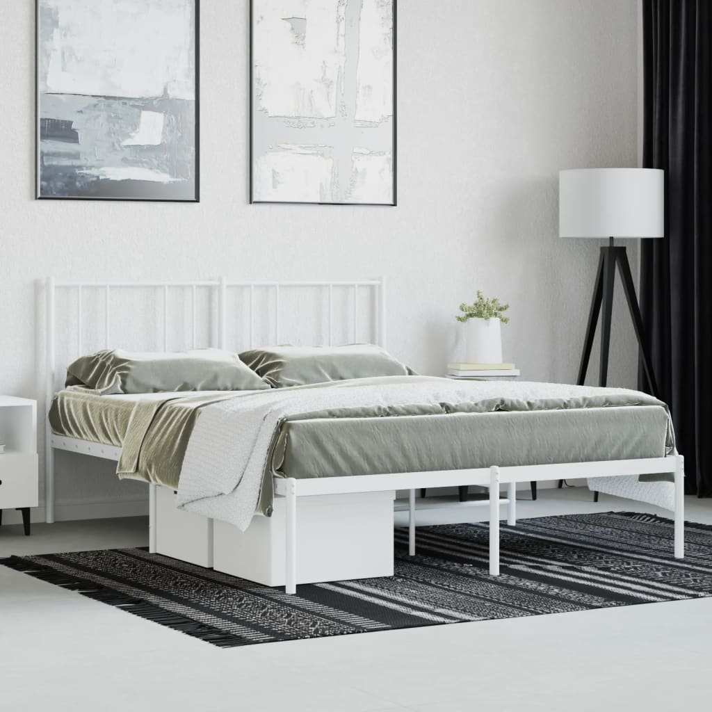 Metal Bed Frame with Headboard White 135x190 cm Double