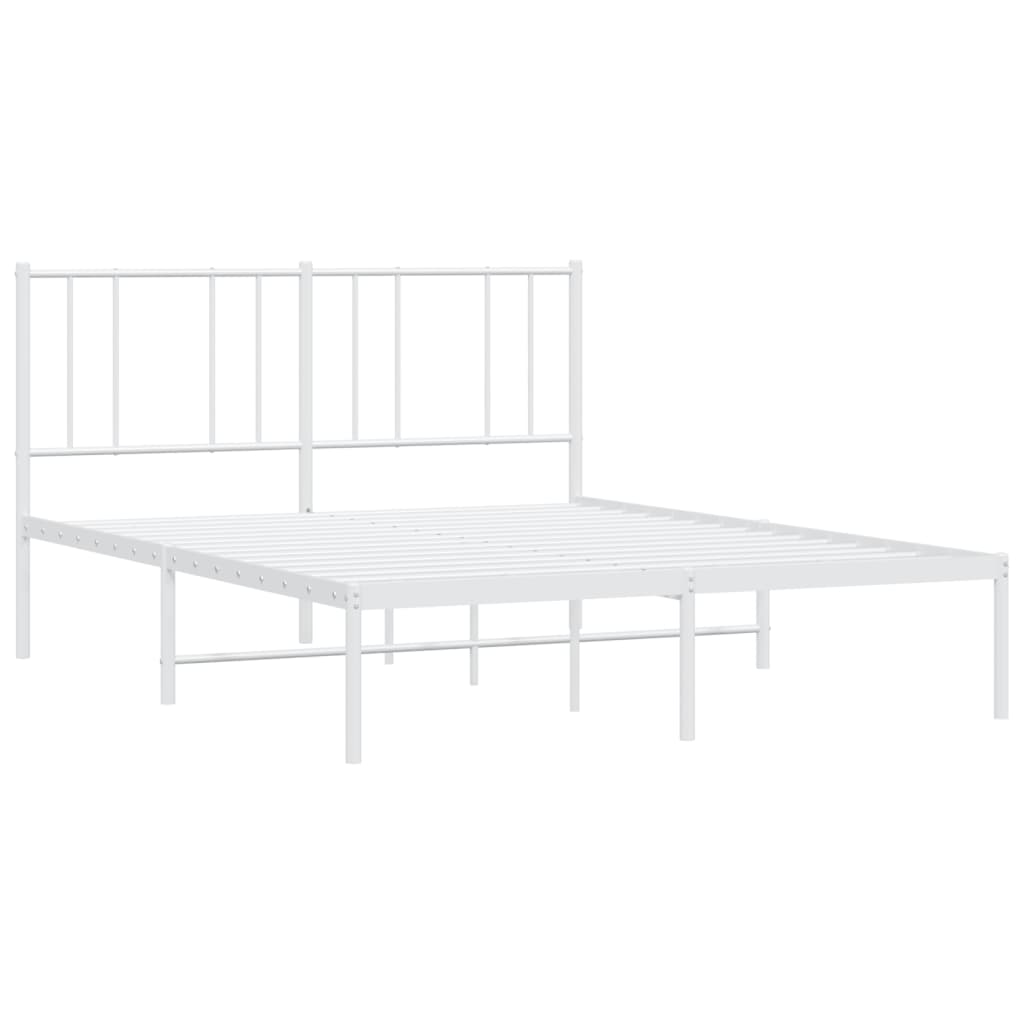 Metal Bed Frame with Headboard White 135x190 cm Double