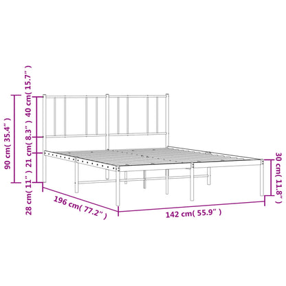 Metal Bed Frame with Headboard White 135x190 cm Double