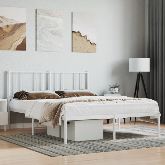 Metal Bed Frame with Headboard White 135x190 cm Double