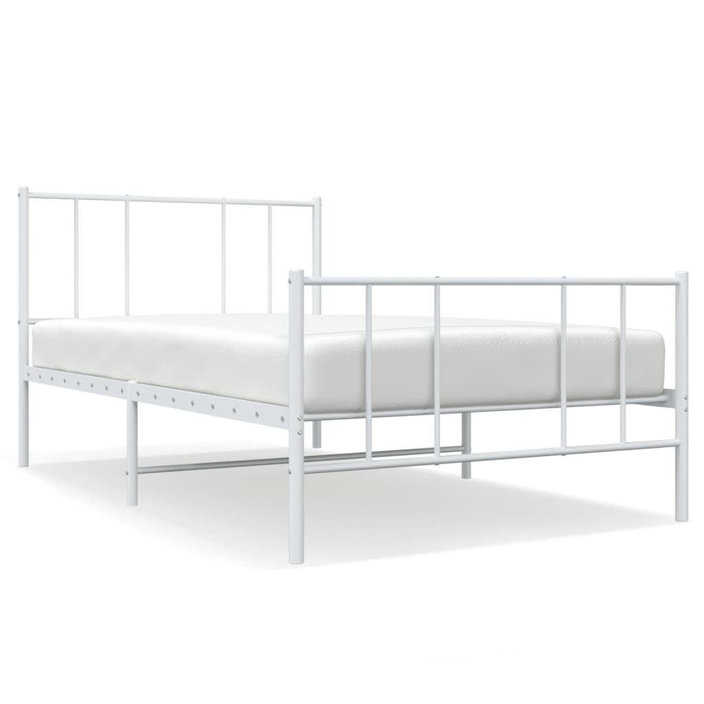 Metal Bed Frame without Mattress with Footboard White 75x190 cm Small Single