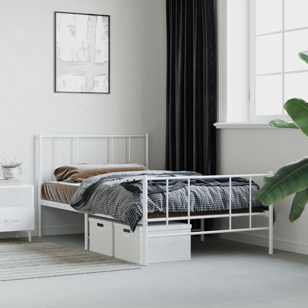 Metal Bed Frame without Mattress with Footboard White 75x190 cm Small Single