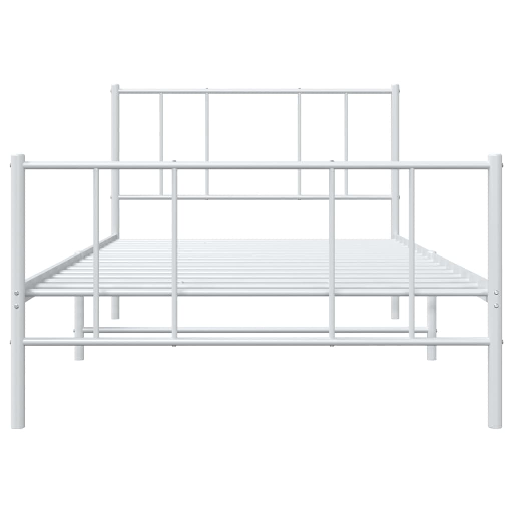 Metal Bed Frame without Mattress with Footboard White 75x190 cm Small Single