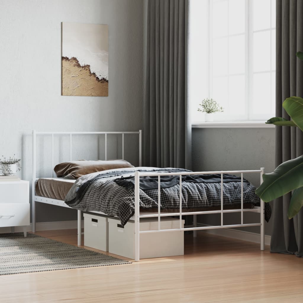 Metal Bed Frame without Mattress with Footboard White 75x190 cm Small Single