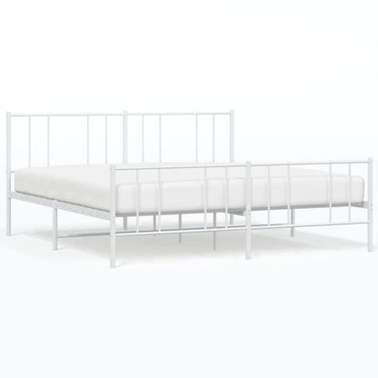 Metal Bed Frame with Headboard and Footboard White 180x200 cm Super King