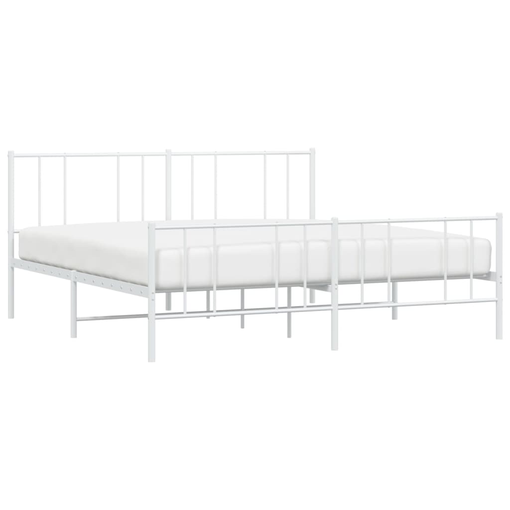 Metal Bed Frame with Headboard and Footboard White 180x200 cm Super King