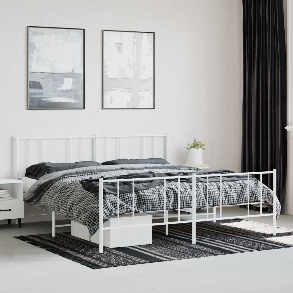 Metal Bed Frame with Headboard and Footboard White 180x200 cm Super King