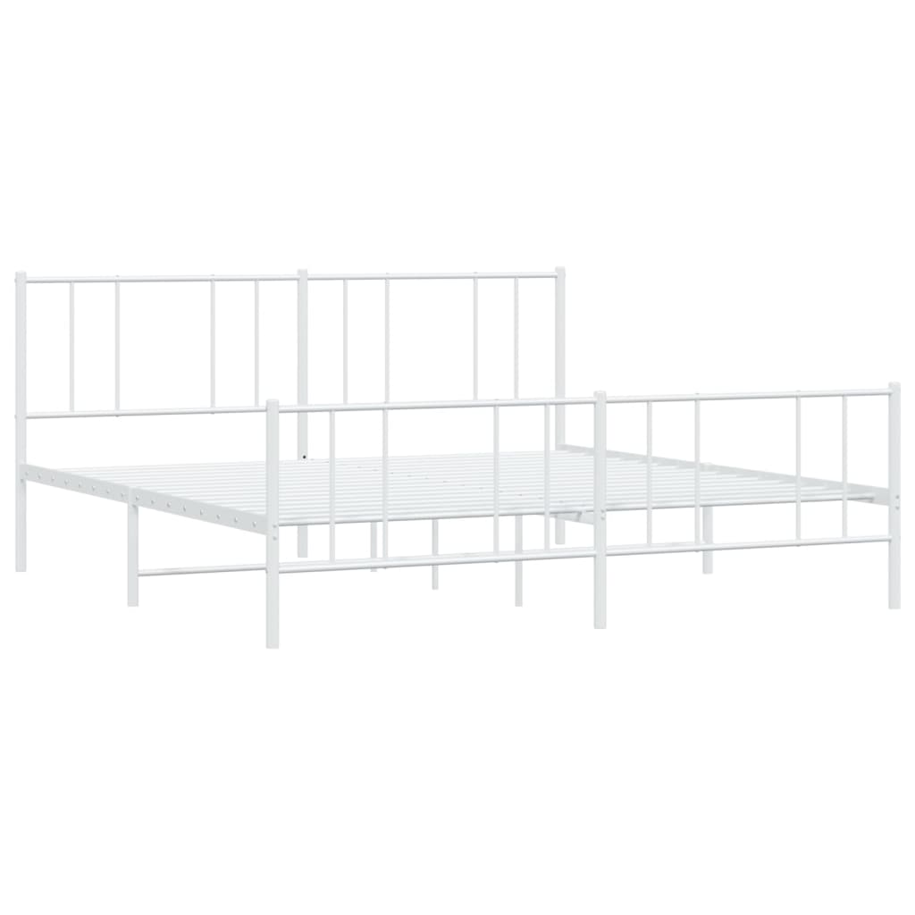 Metal Bed Frame with Headboard and Footboard White 180x200 cm Super King