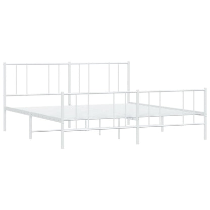 Metal Bed Frame with Headboard and Footboard White 180x200 cm Super King