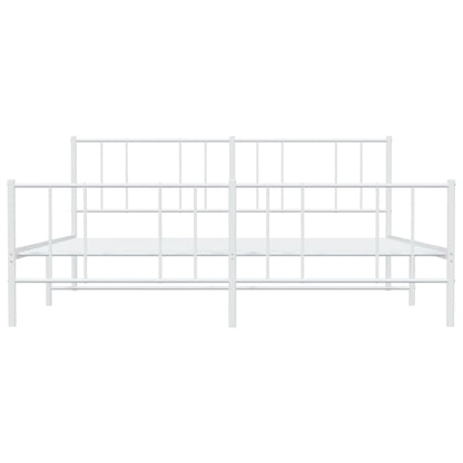 Metal Bed Frame with Headboard and Footboard White 180x200 cm Super King