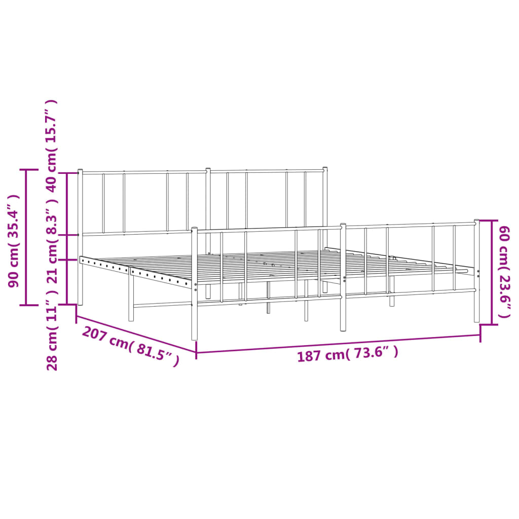 Metal Bed Frame with Headboard and Footboard White 180x200 cm Super King