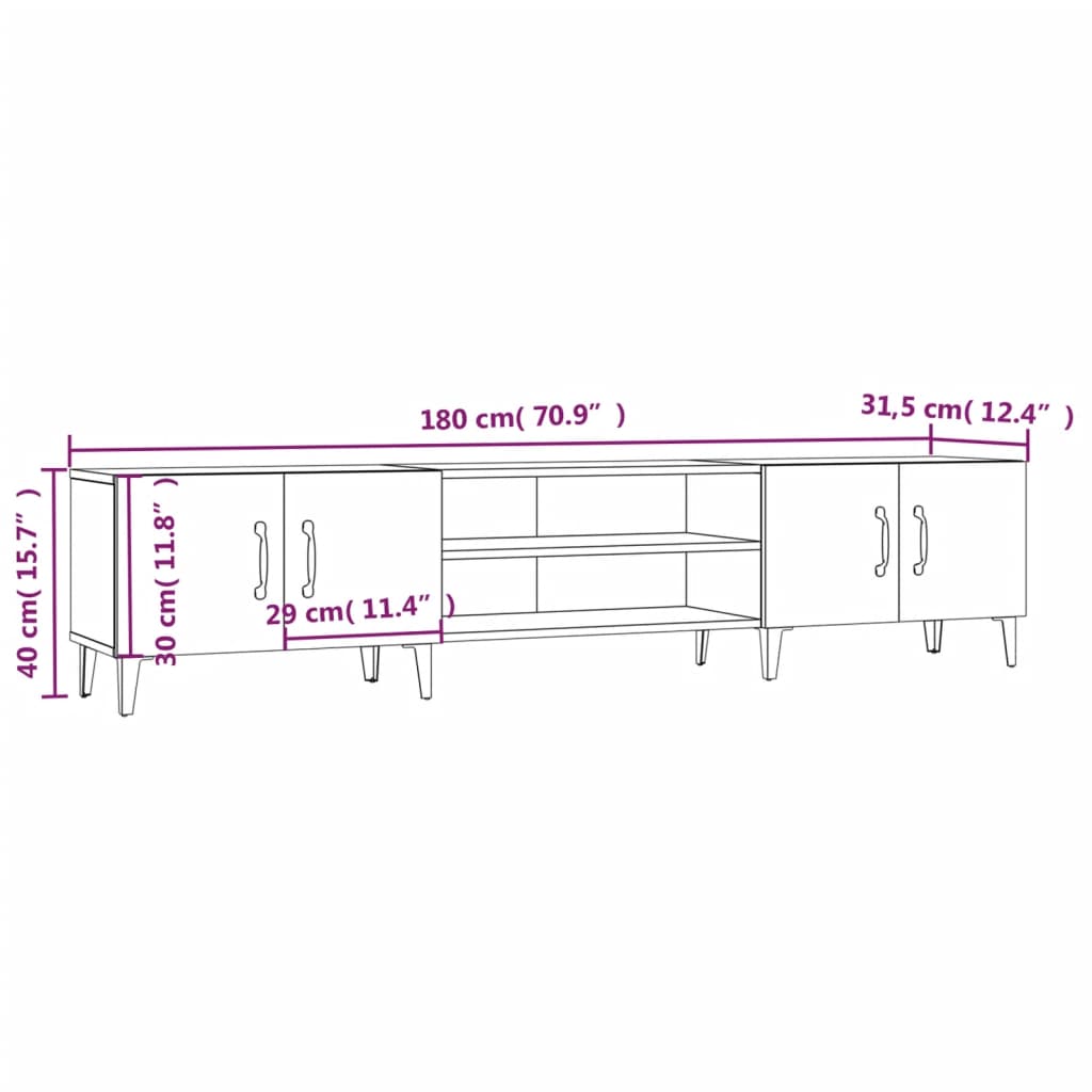 TV Cabinet Black 180x31.5x40 cm Engineered Wood