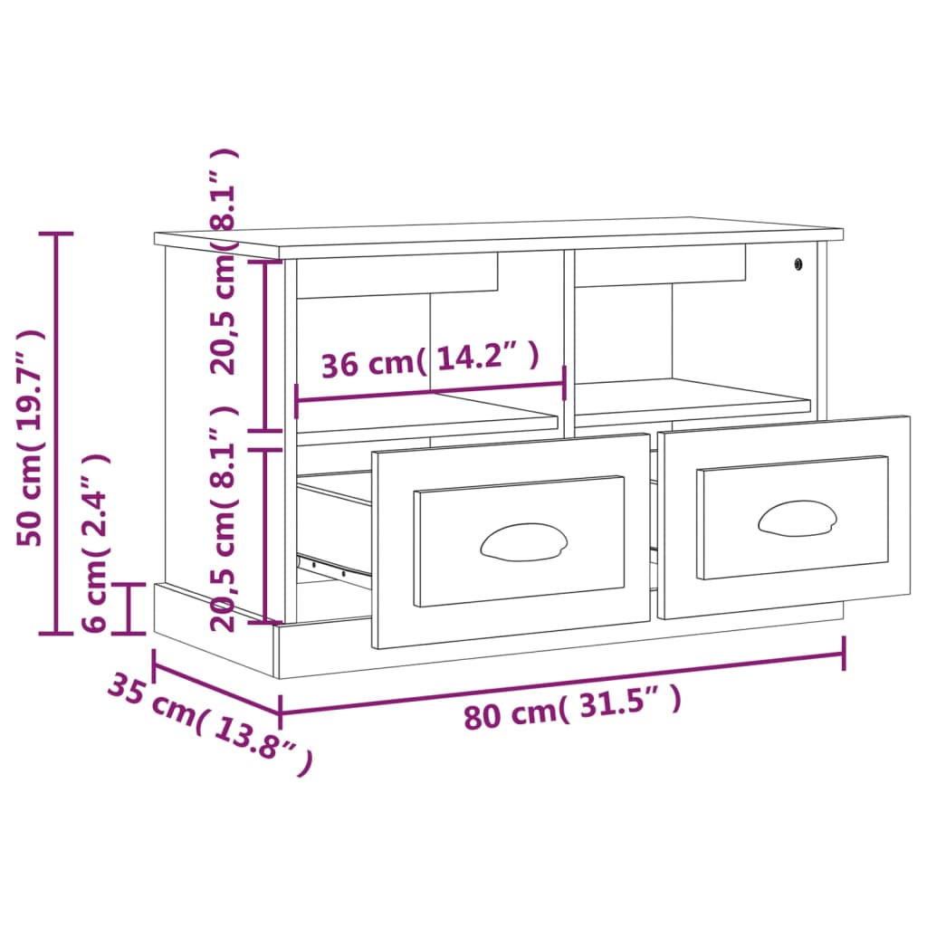 TV Cabinet White 80x35x50 cm Engineered Wood