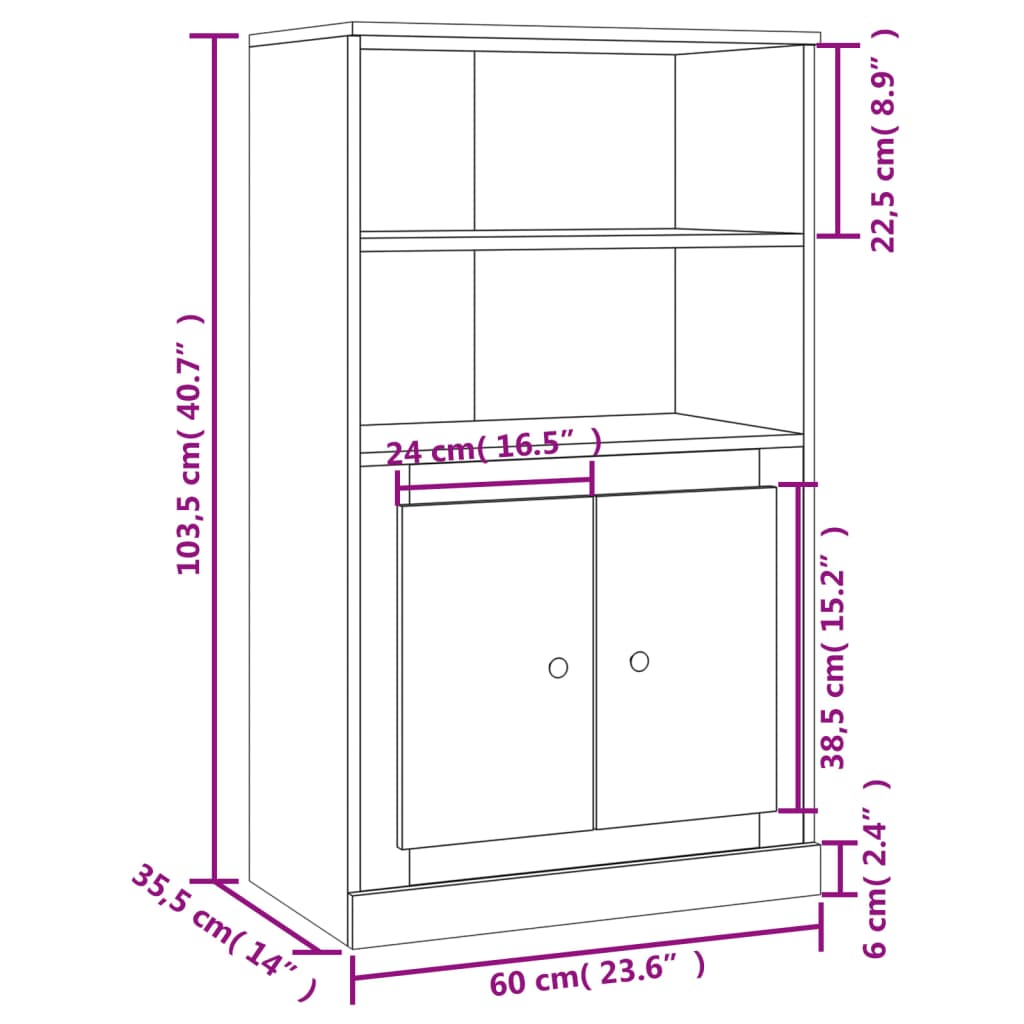 Highboard Smoked Oak 60x35.5x103.5 cm Engineered Wood