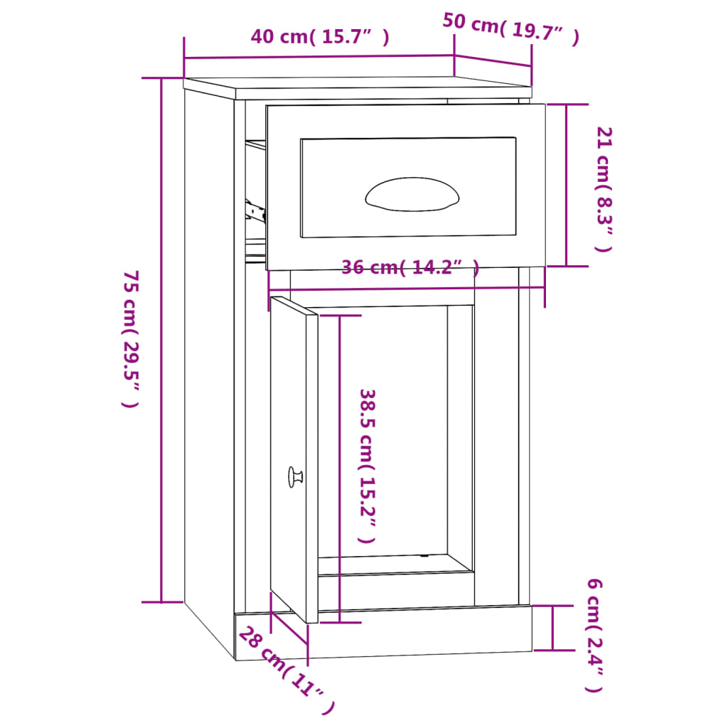 Side Cabinet with Drawer Grey Sonoma 40x50x75 cm Engineered Wood