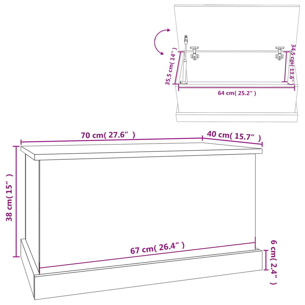 Storage Box Black 70x40x38 cm Engineered Wood